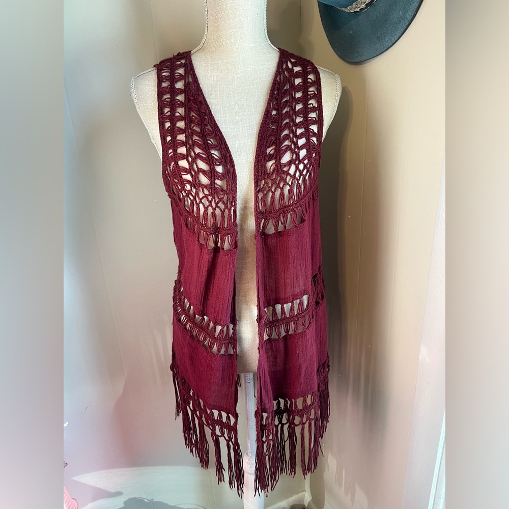 Rue21 Maroon Knit Vest with Fringe